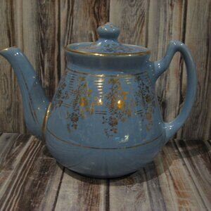 WELLER POTTERY TEAPOT - BLUE w/GOLD TRIM